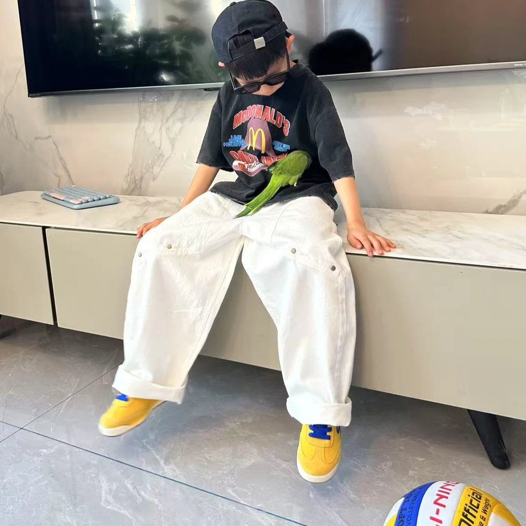 2025春季新款中童休闲裤男童裤子微弯刀大童裤长裤童裤韩版HC848