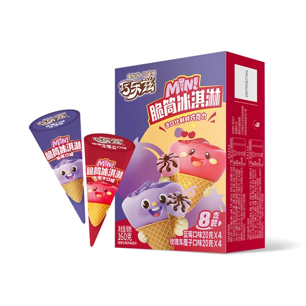 伊利巧乐兹蓝莓+玫瑰车厘子迷你脆筒冰淇 160g