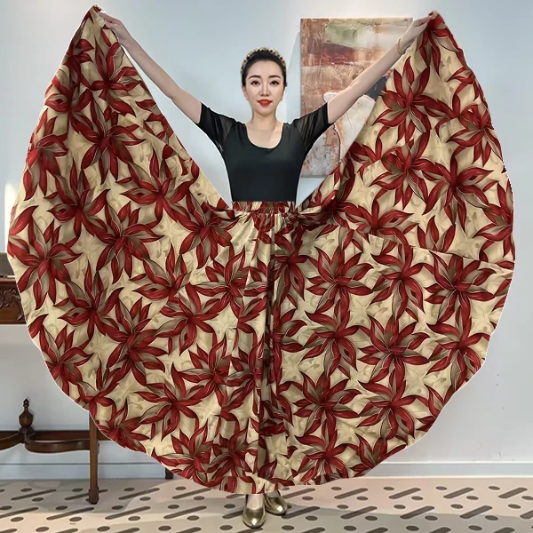 《赤韵流光》消光破卡印满铺花全松紧腰大摆半身裙单层无衬裙