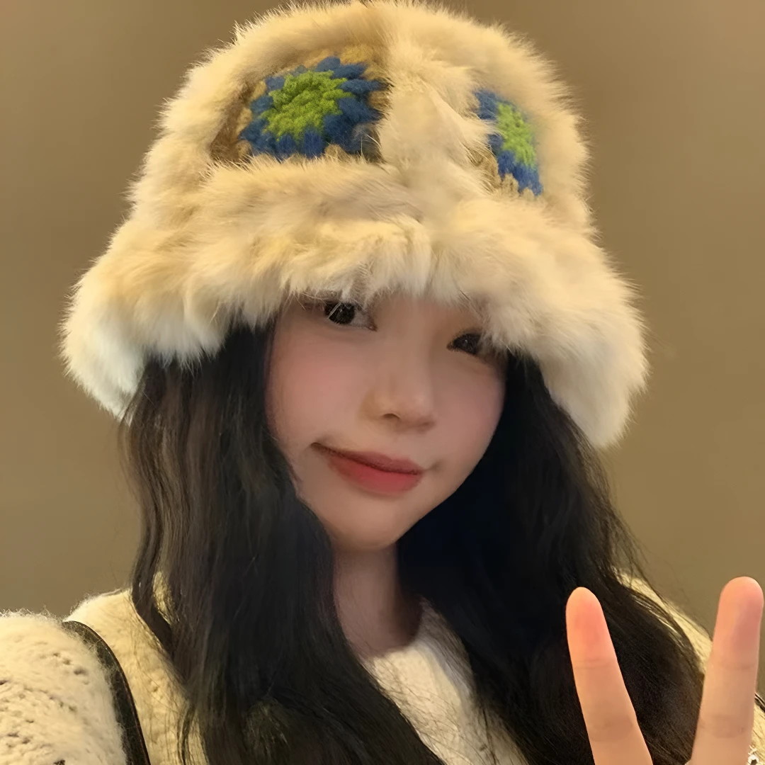 兔毛针织毛绒帽女冬季毛茸茸虎头醒狮渔夫帽可爱显脸小毛线帽子