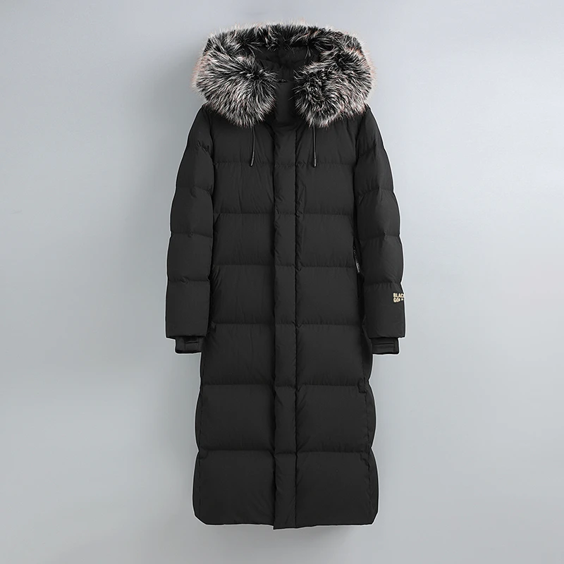 【八格哑光毛领款】防风白鹅绒羽绒服2024新款长款过膝保暖外套冬装