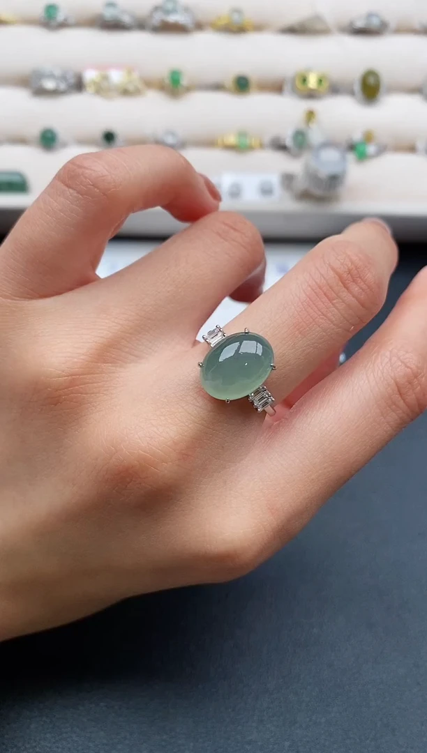 银S925镶嵌戒指翡翠缅甸天然A货翡翠333  2-5