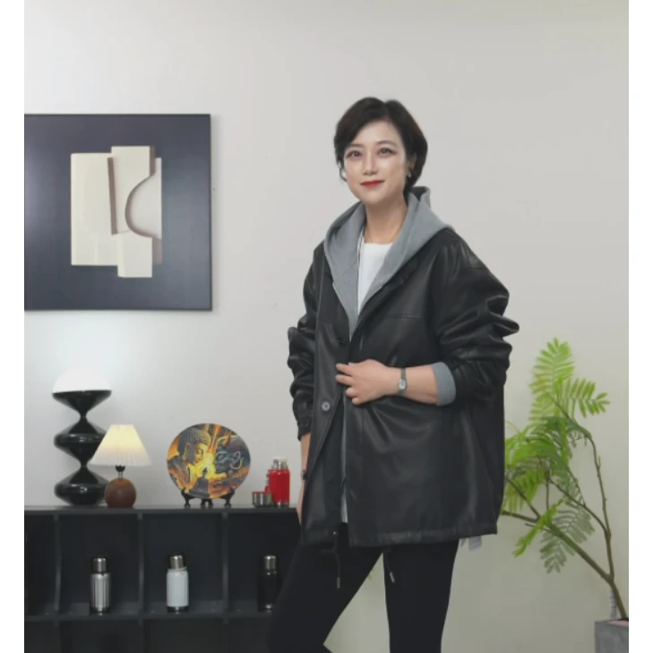 【U.M】巴黎之夜设计师款微宽松羊皮皮衣风衣外套