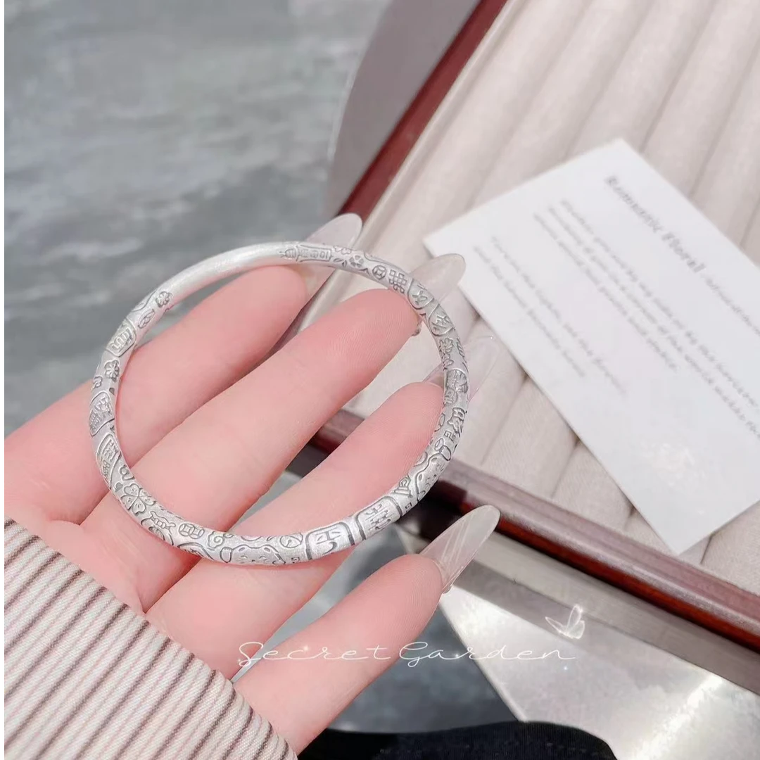 足银手镯 足银手镯联名复古吉言闭口手镯珠宝镯子