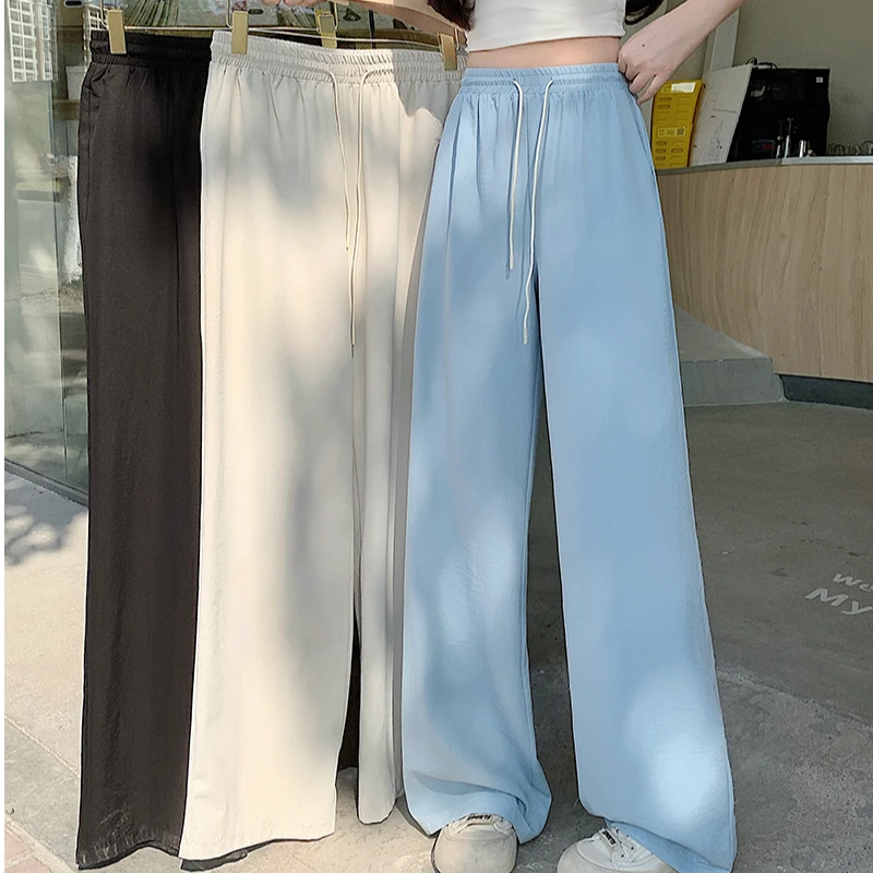 高腰宽松时尚抽绳慵懒阔腿休闲裤2025春季新款遛弯垂感直筒裤子女