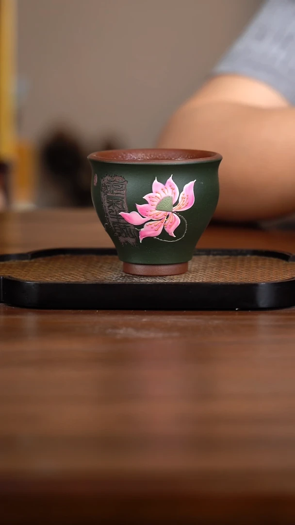茶杯紫砂紫砂杯绿泥粉浆荷花