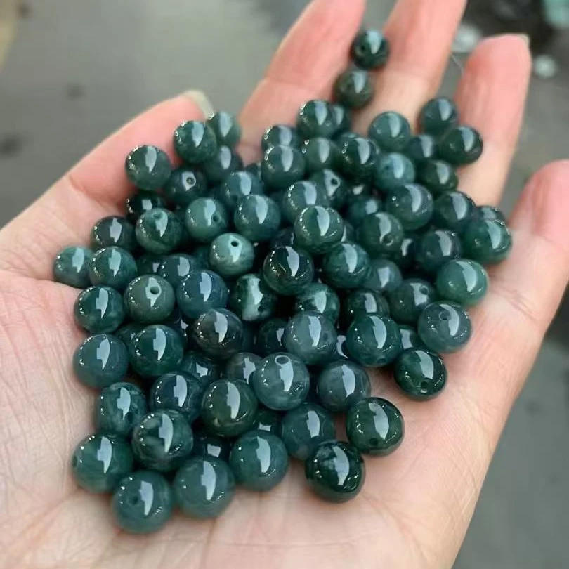 天然翡翠蓝水8mm圆珠散珠配饰Diy精美时尚百搭手串隔珠配件配饰