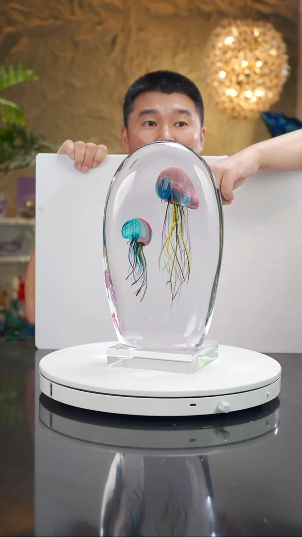 手工艺品琉璃福利设计款蓝色双水母摆件