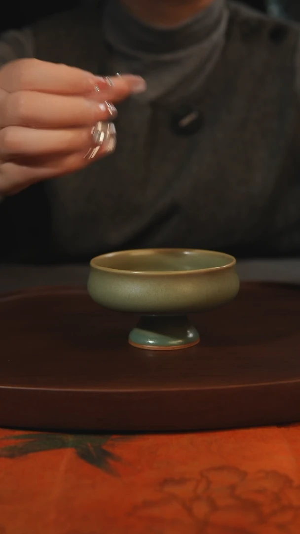 杯子吡**叨高足普洱 柴烧全品一级 汝州原产地原矿仿古老釉