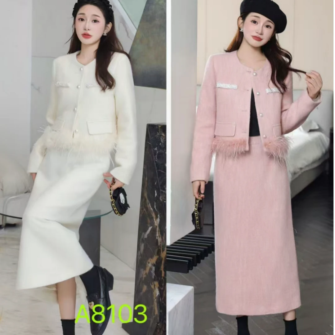 【锦衣服饰】MXY A 8103小香风毛毛边羽绒套装