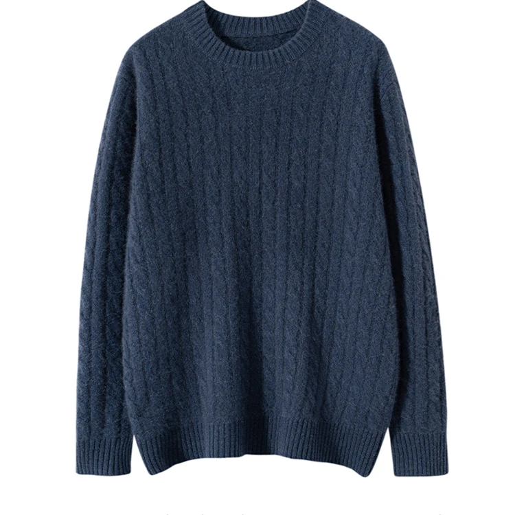 35%羊绒衫男复古麻花长袖圆领套头冬季重磅加厚羊绒衫