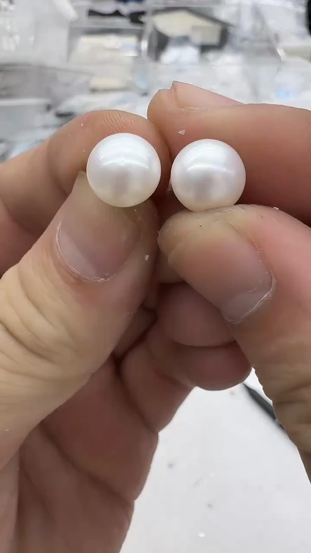 银S925镶嵌耳钉淡水珍珠10mm 白珠-孤品