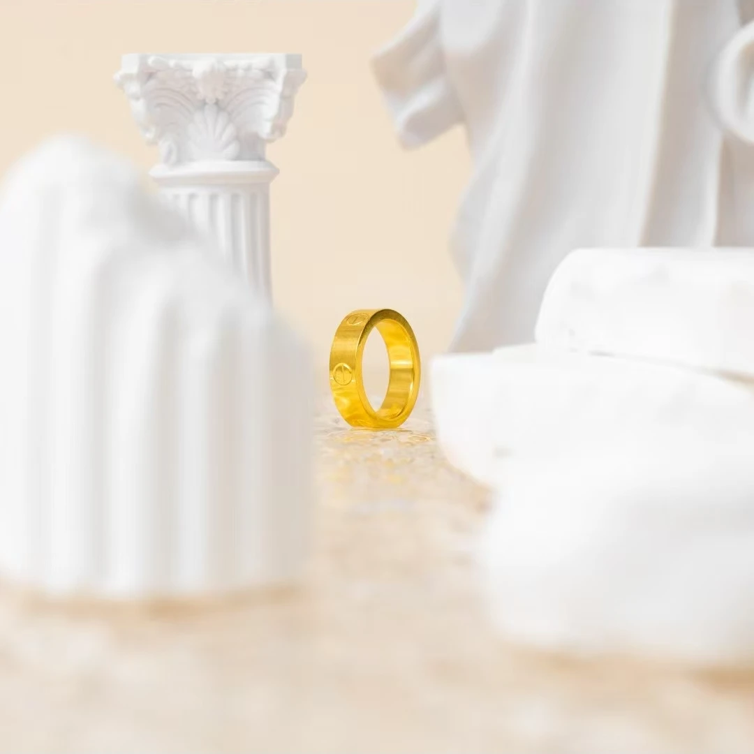 合金戒指 一字花戒指经典饰品光面时尚简约黄色小众首饰指环闭口