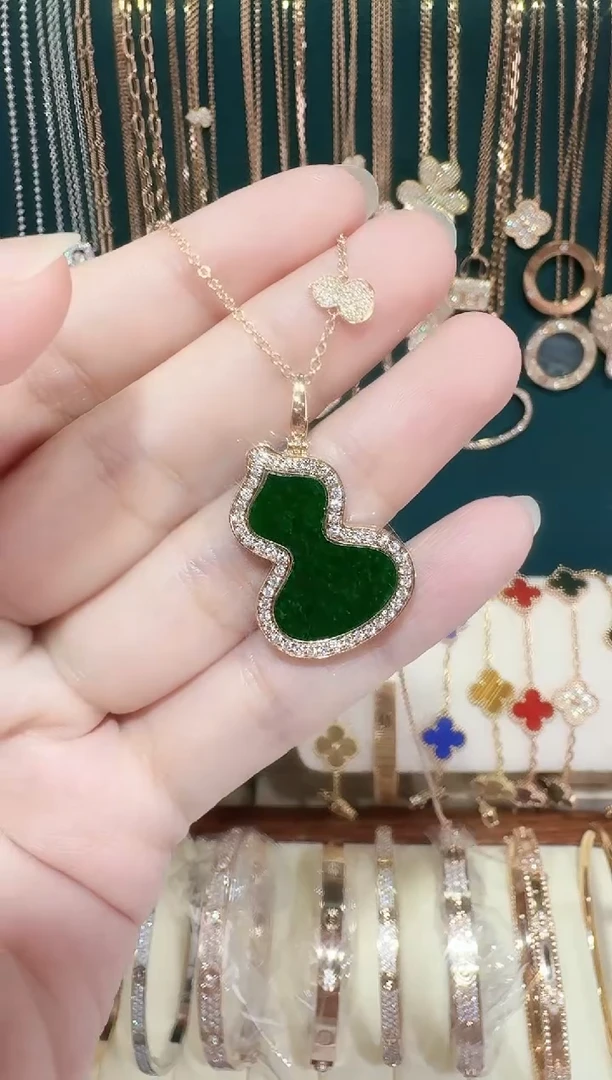 套链18K金镶嵌翡翠大号翡翠葫芦套链