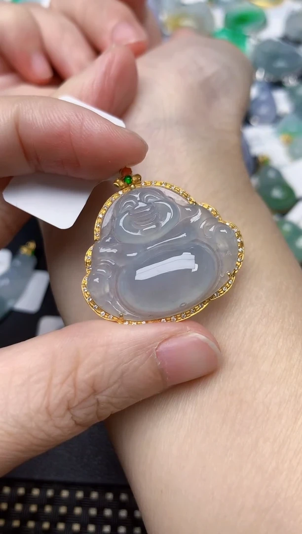 颈饰18K金镶嵌翡翠天然缅甸A货翡翠