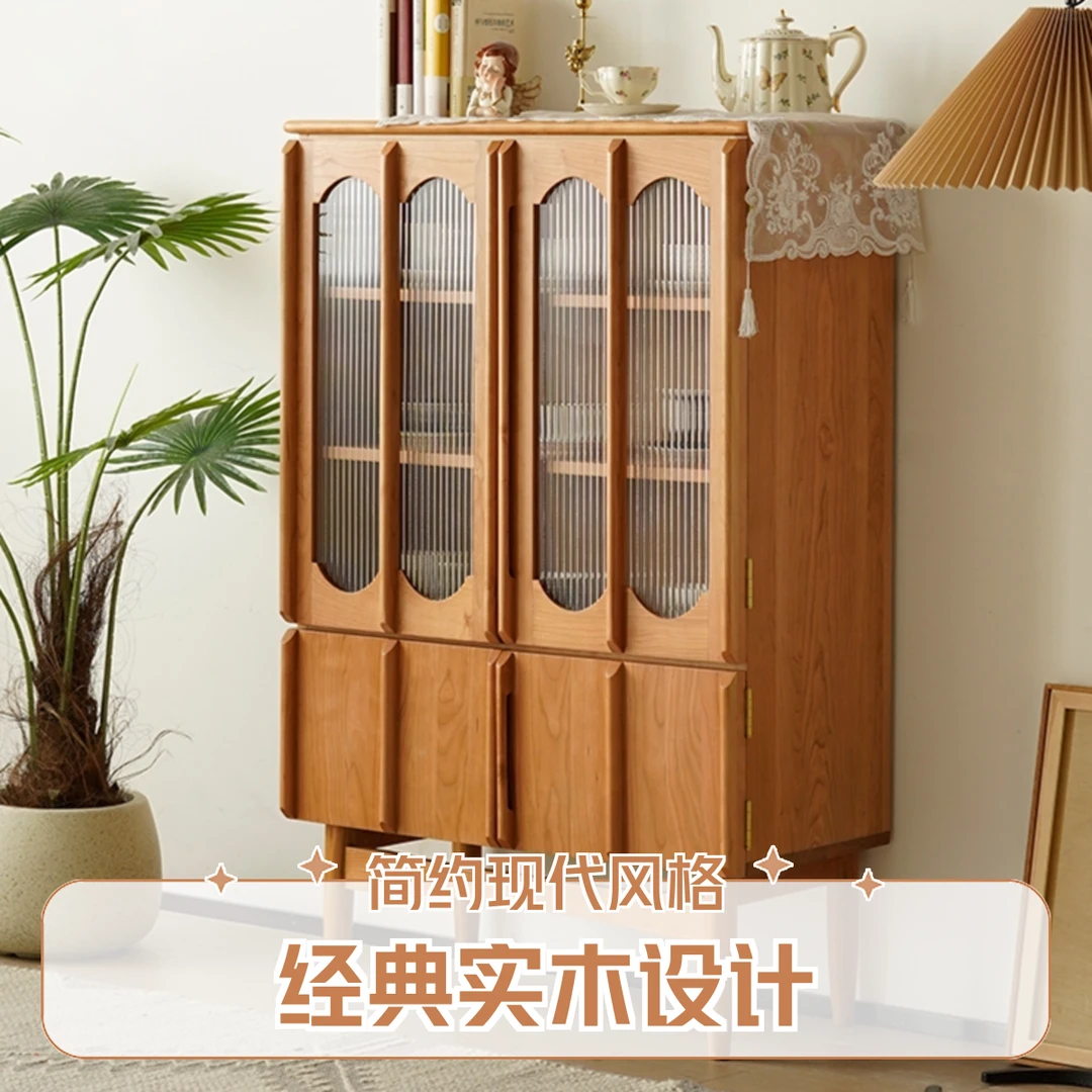 北欧日式实木落地高柜餐边柜樱桃木客厅置物柜玄关柜vintage矮柜