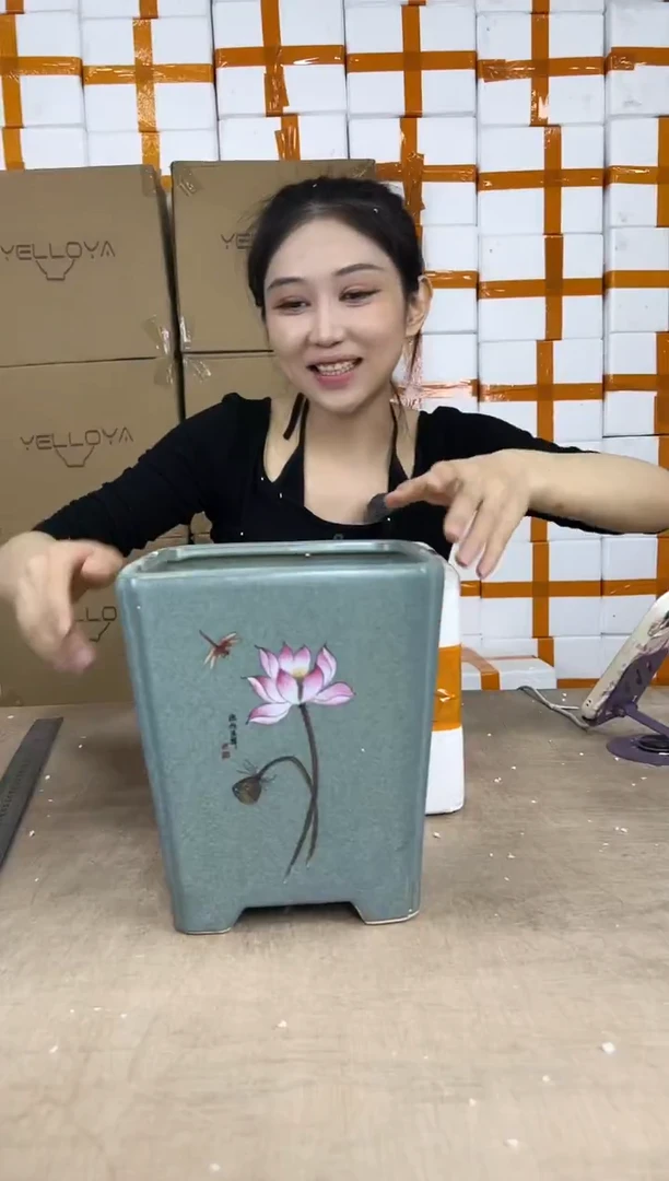 四方深绿荷花大号19x21