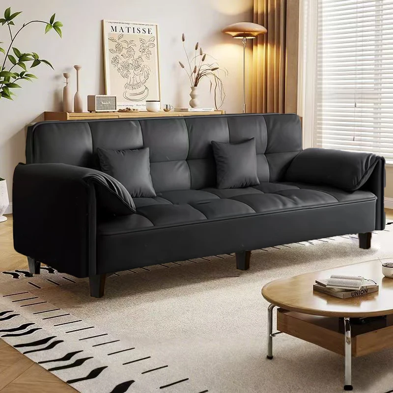 北欧风新款折叠沙发单双人客厅卧室出租屋小户型皮质沙发轻奢简约