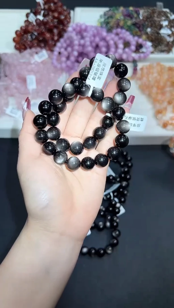 【闪购商品】黑曜岩手串未镶嵌91Q多样性发其一/1条12mm默认微瑕