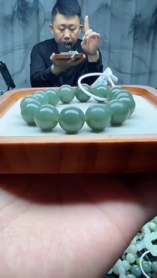 未镶嵌手串和田玉且末正蓝卡16纯天然拍一发一