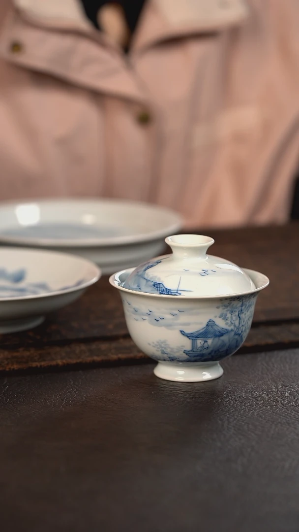 【闪购商品】杯微瑕HLX陶瓷山水大盖碗