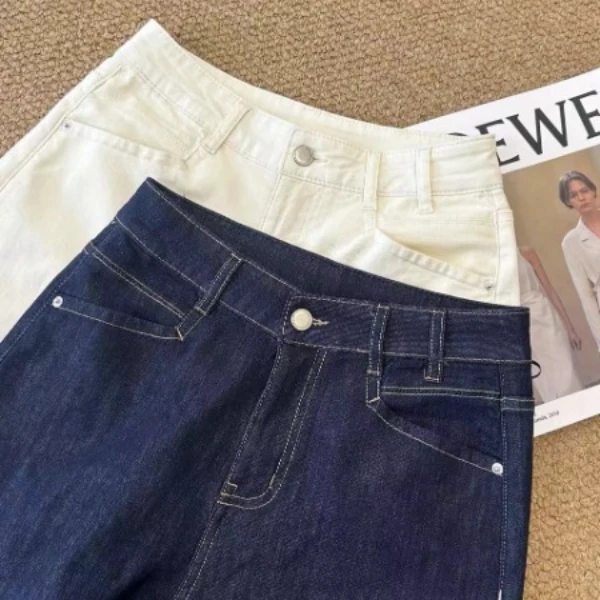 【欧加恋恋】2025夏季新款一粒扣蕾丝腰牌明线显瘦九分牛仔裤N6091