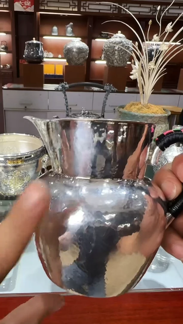 足银999精工手工锤纹素面煮茶器