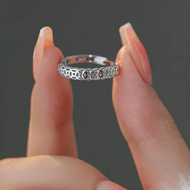 足银戒指 足银999.9 招财银钱戒指（25702）