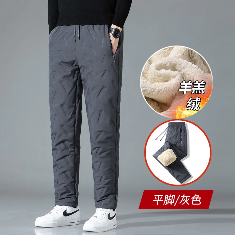 男士冬季防寒羊羔绒保暖棉裤直筒长裤子