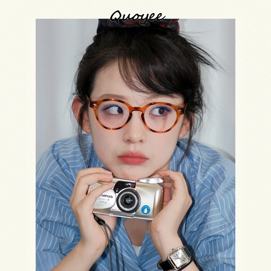 Quoyee 素颜修饰脸型镜 玳瑁复古防蓝光平光镜框 女文艺YC014J12