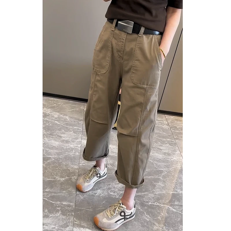 梨型身材高腰直筒牛仔裤女2025早秋新款百搭显瘦九分弯刀工装裤子