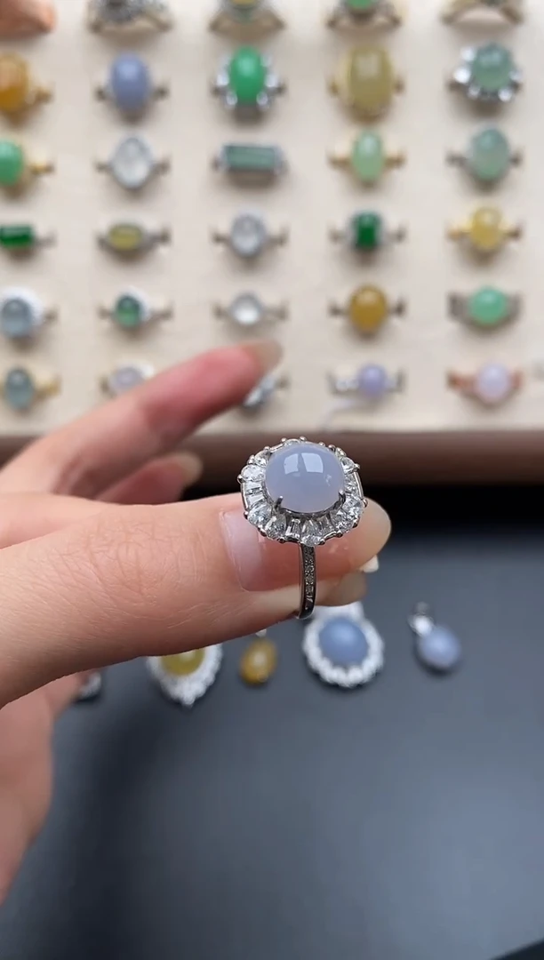 银S925镶嵌戒指翡翠一物一证一礼盒