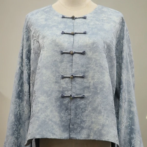 国潮新中式休闲上衣长长袖网红短款复古双面中国风提花