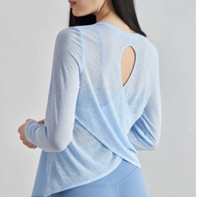 【竹节纱】C5-2019 瑜伽服长袖上衣镂空修身瑜伽罩衫