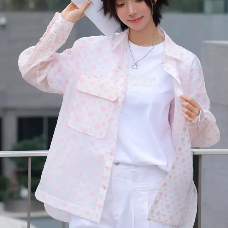 阿玛施AMASS新款时髦宽松百搭气质显瘦透视轻盈提花衬衫女5300978