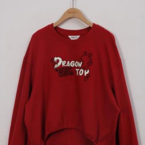 朵以2025春季新款低圆领短款上衣长袖卫衣39DC347022