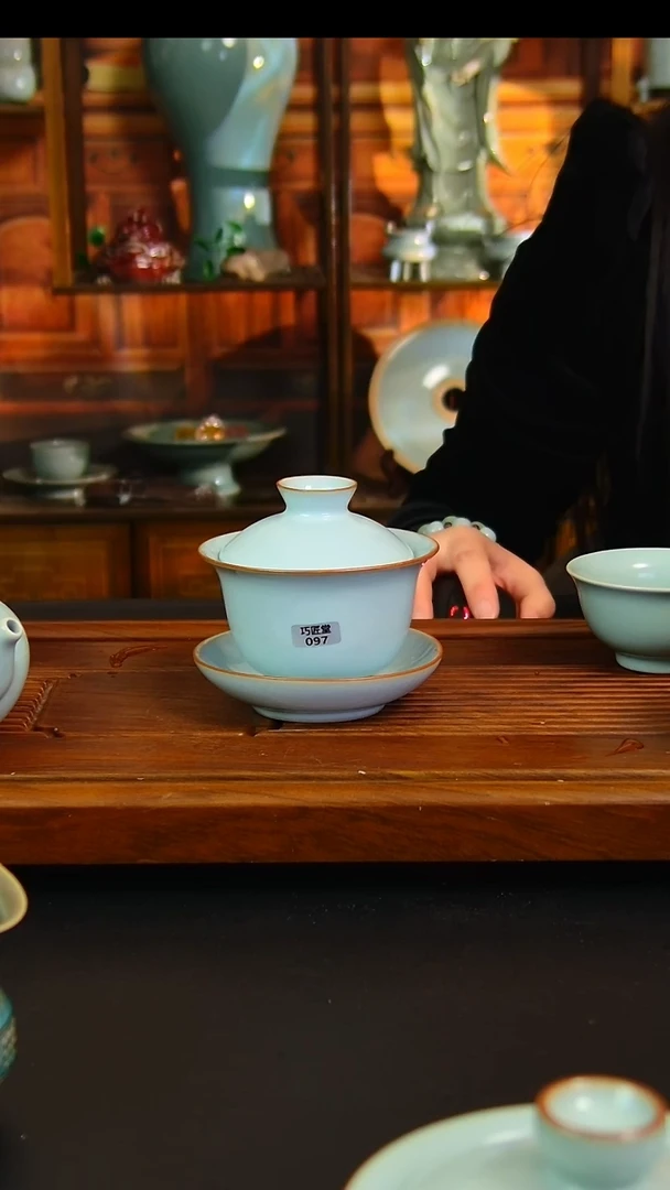 瓷片原矿汝瓷福利盖碗，简装