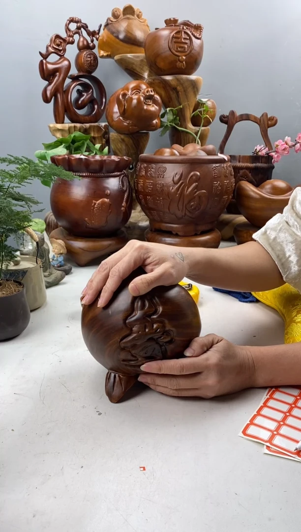 香樟木A44寿桃摆件/尺寸