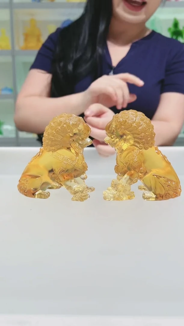 手工艺品琉璃古法琉璃一对石狮