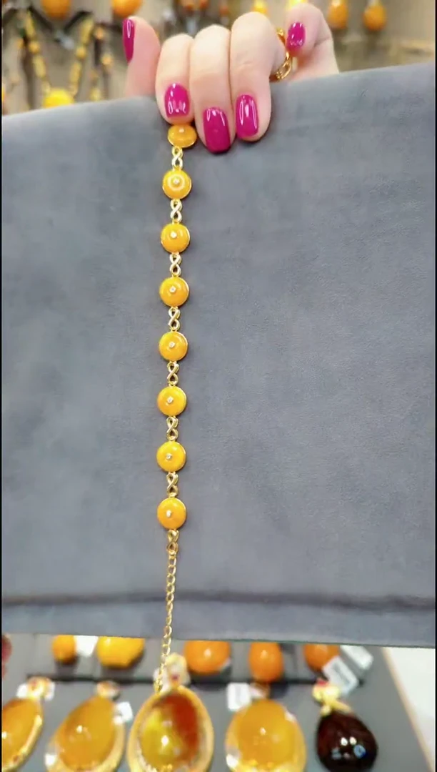 【闪购商品】蜜蜡手链银S925镀金镶嵌A853蜜蜡手链