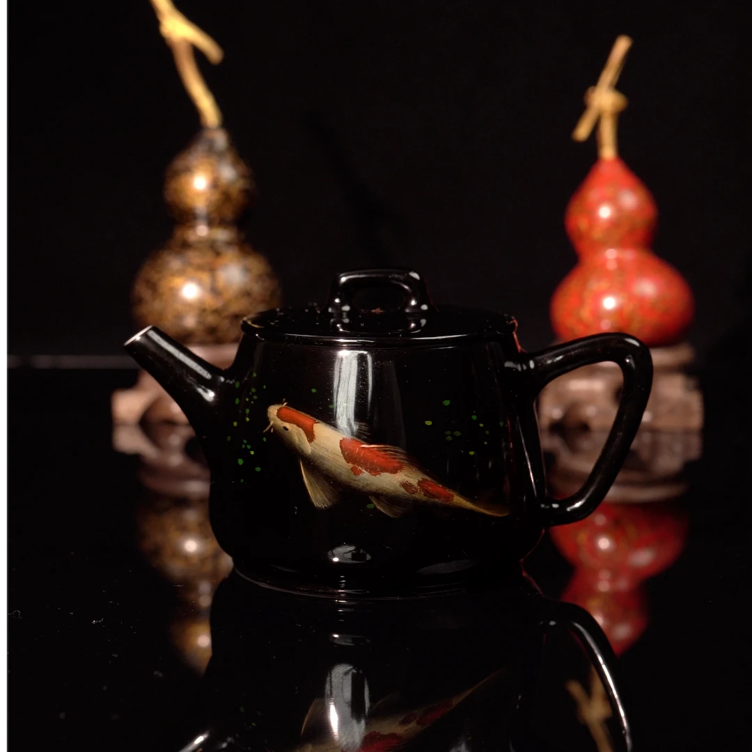 福州漆器“薄料弹染”髹饰技艺锦鲤鱼杯景德镇纯手胎个性