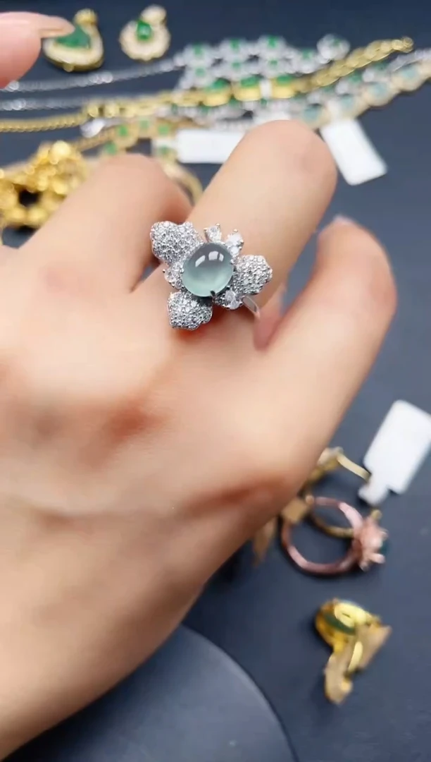 翡翠戒指银S925镶嵌432432