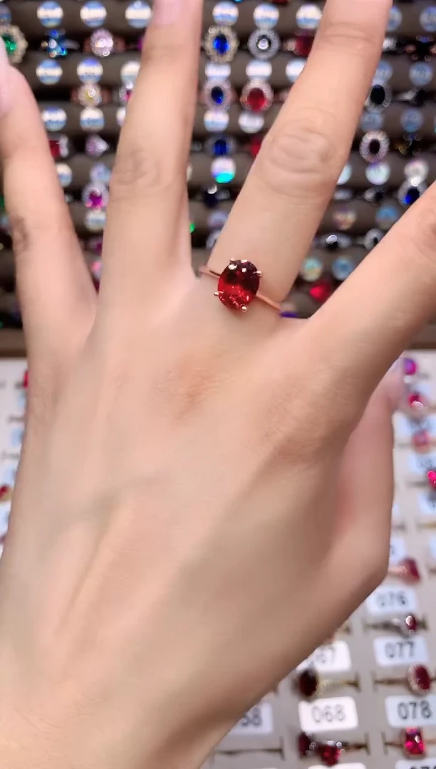 石榴石戒指银S925镶嵌玫瑰金810