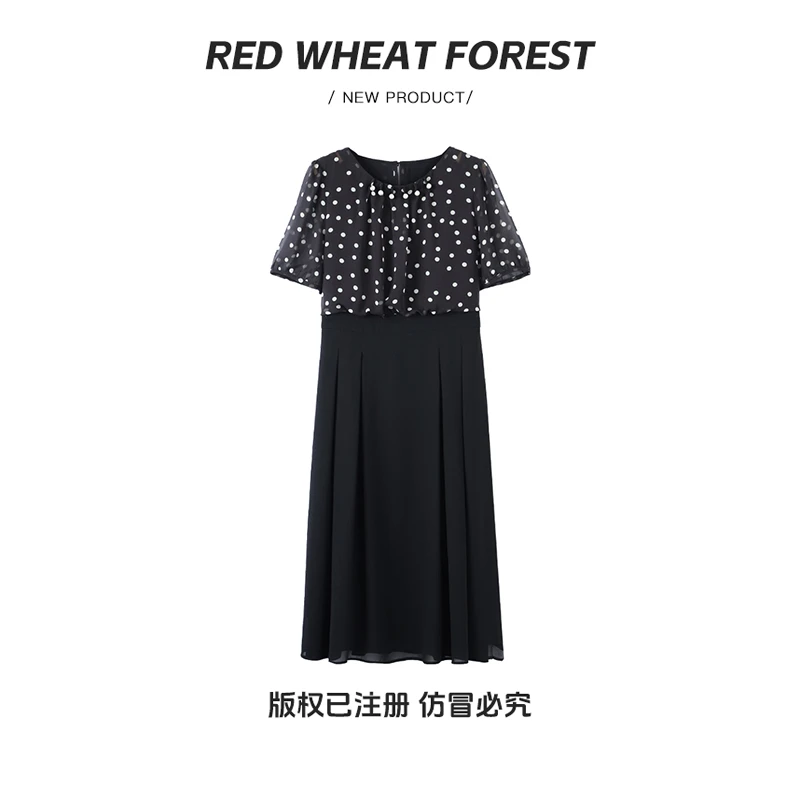 红麦林定制女装2025夏季新款波点时尚拼接显瘦高级连衣裙ZB7251