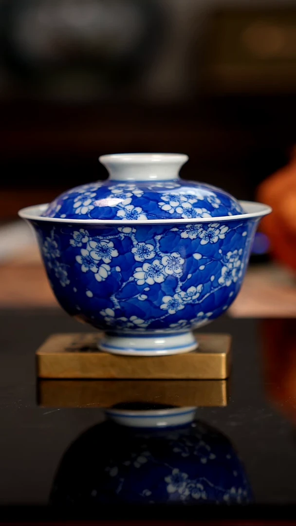 恭谦精工手绘冰梅盖碗110