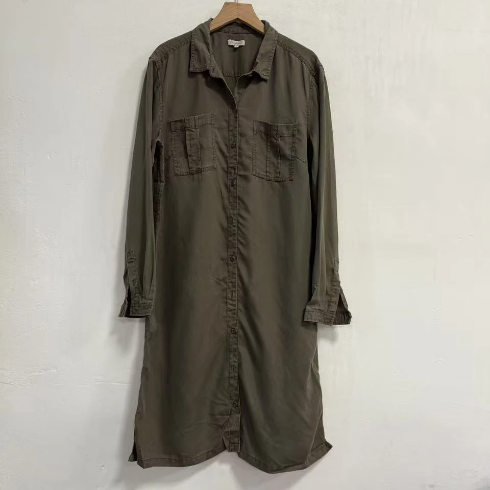 原单专柜捡漏天丝衬衫裙休闲百搭简约宽松中长款