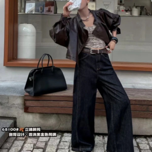 68100黑金直筒牛仔裤简约长裤