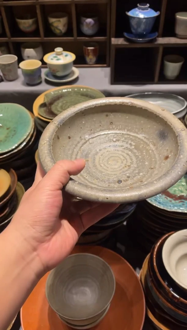 【闪购商品】瓷片328 粗陶灰色反边菜盘1个