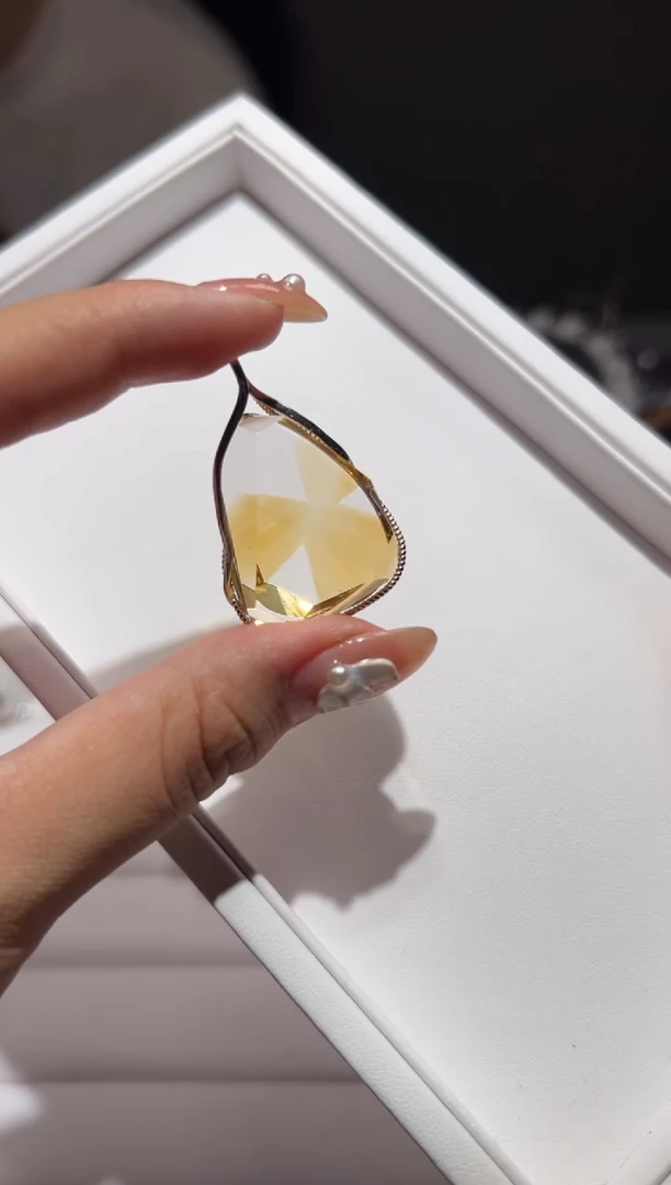 吊坠(不含链)银S925镶嵌黄晶巴西黄水晶吊坠