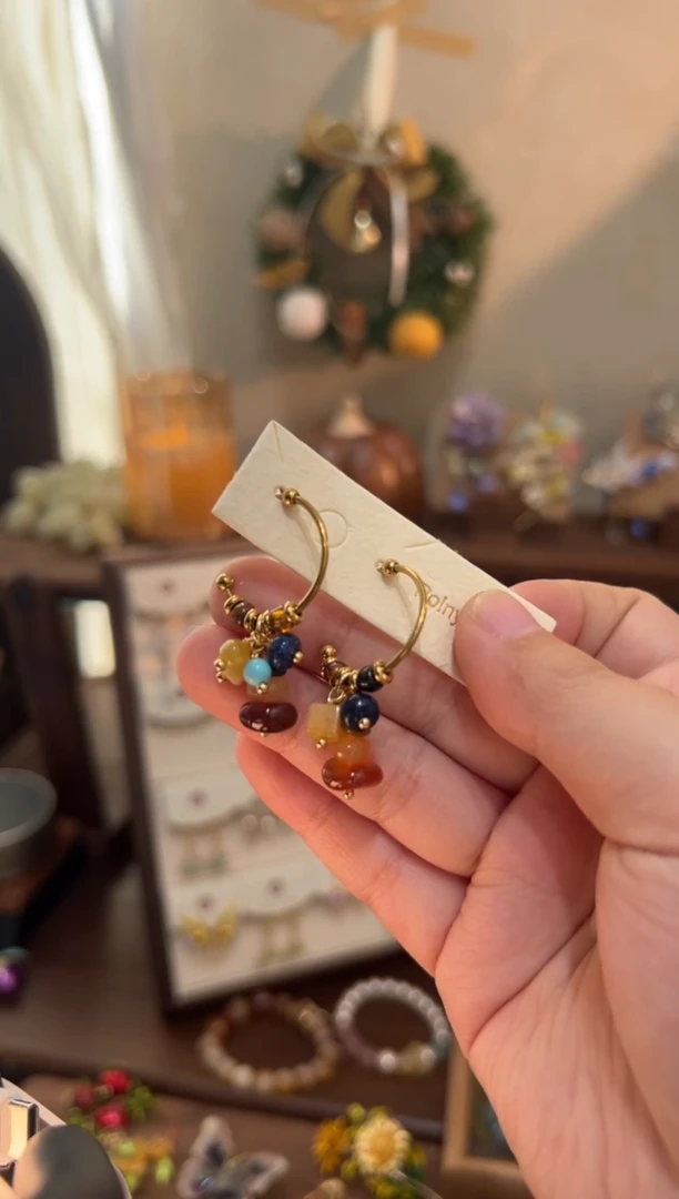 合金无合金0628A「彩瑚叠石」铜耳钉